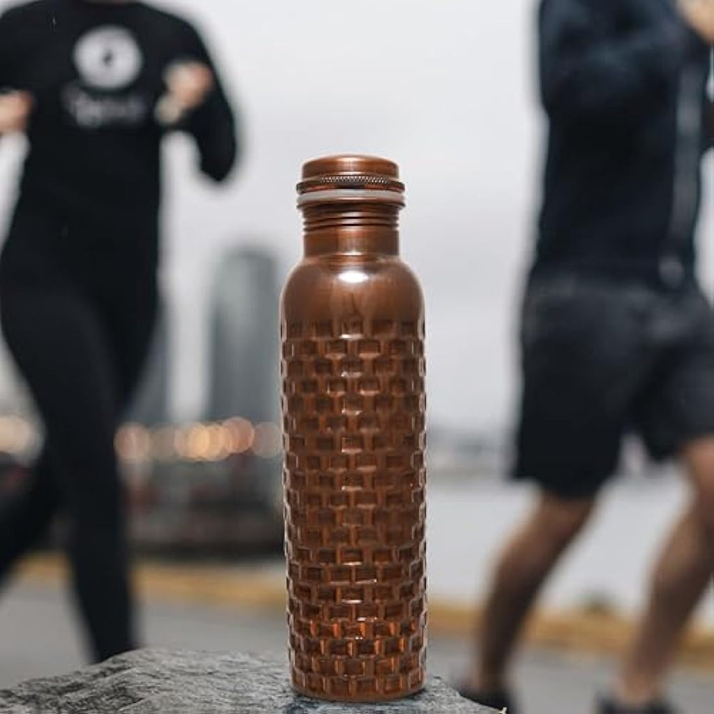 Craft Trade Diamond Copper Water Bottle Set - 1L Leak Proof - Black