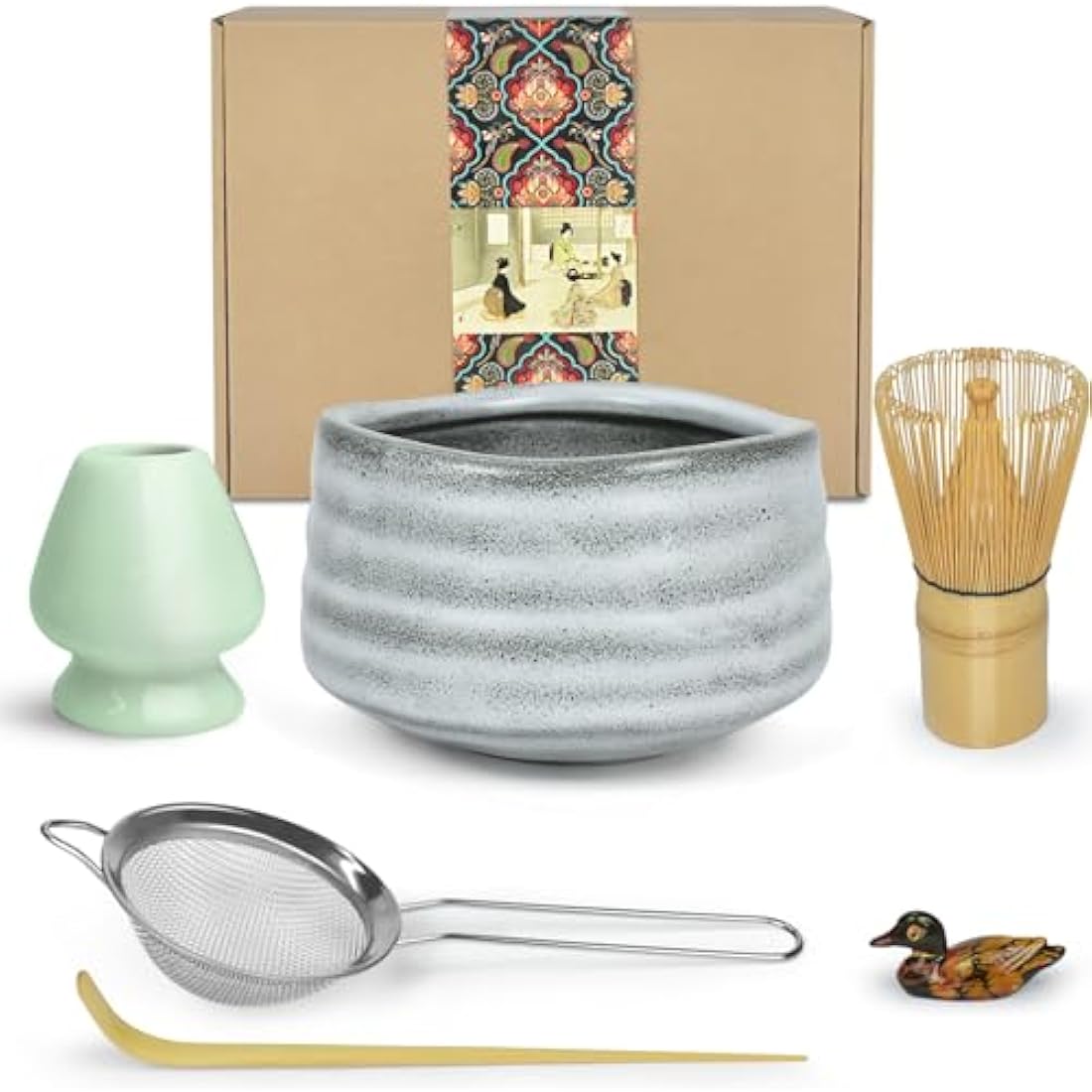 Artcome Gray Matcha Ceremony Kit - Bamboo Whisk, Bowl and Strainer Set
