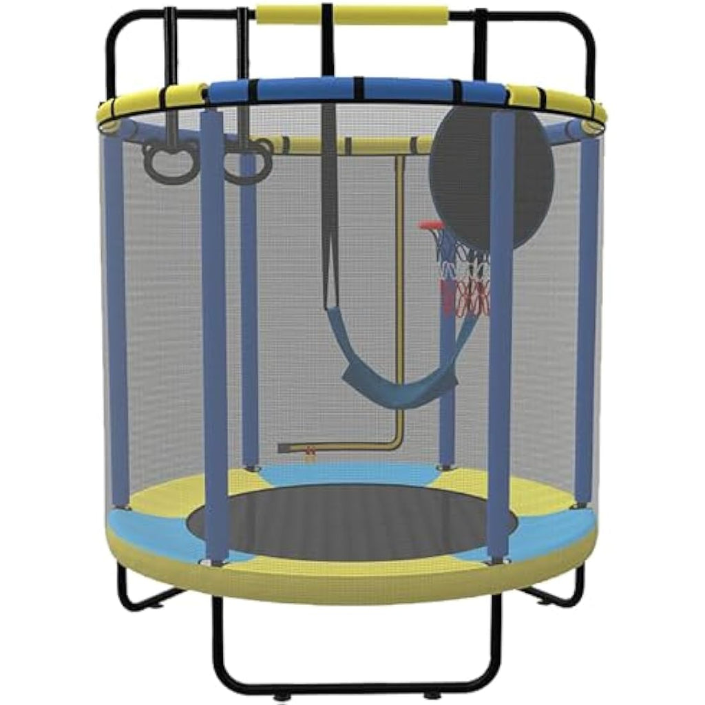 Kids Trampoline with Swing, Basketball Hoop & Safety Net