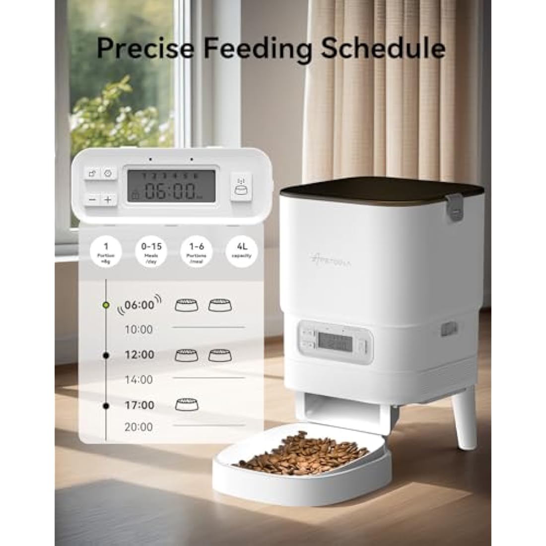 APETDOLA Automatic Cat Feeder – 4L Timed Pet Food Dispenser with Voice, White