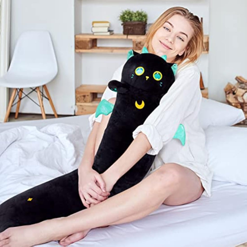 Mewaii 36in Long Cat Plush Body Pillow – Soft Black Stuffed Animal