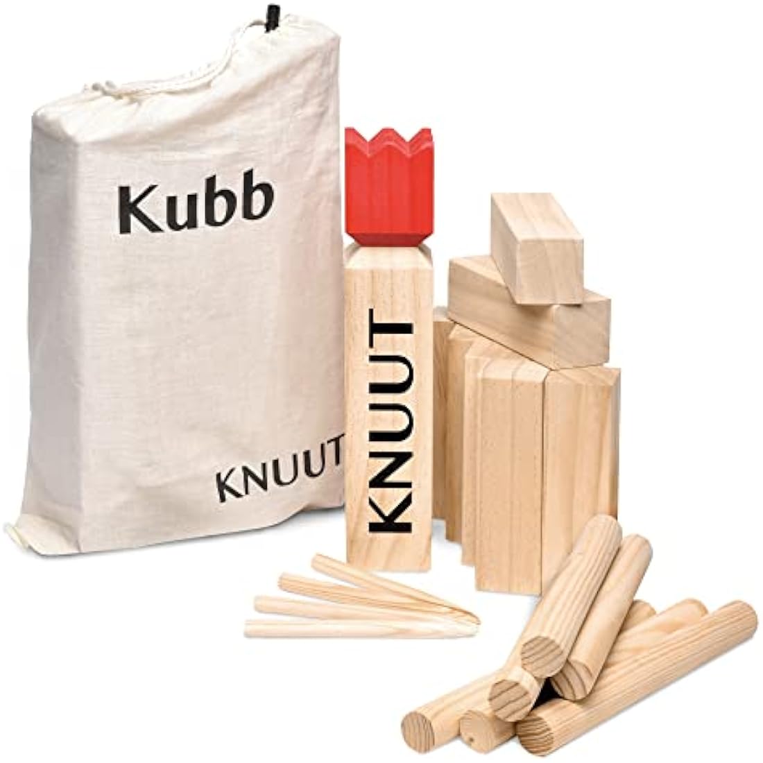 Toyfel Knuut XXL Kubb Game - FSC Pine Wood Outdoor Set with Carrying Bag