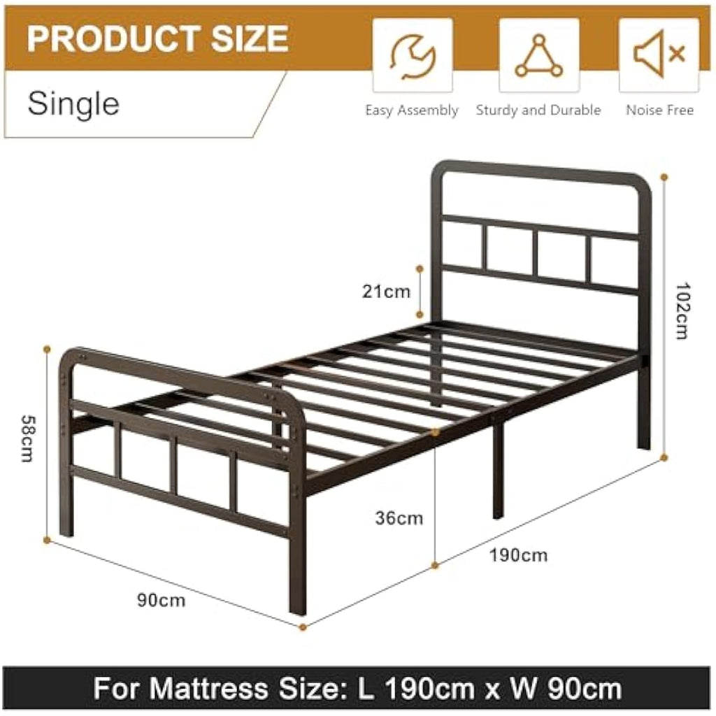 Jolof Store Single Metal Bed Frame – Black Platform Bed with Slats