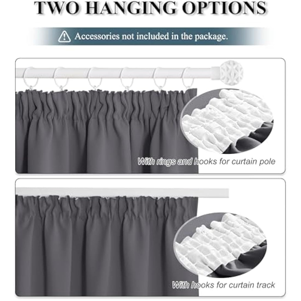 PONY DANCE Grey Pencil Pleat Blackout Curtains – Thermal 90x90 Pair