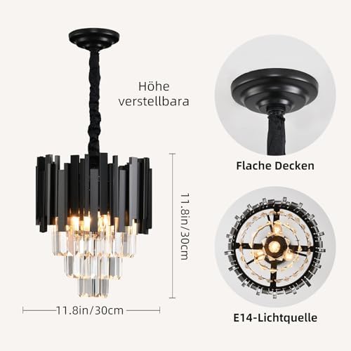 Jolof Store Modern K9 Crystal Chandelier – Black Round Ceiling Light