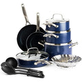 Blue Diamond 14-Piece Ceramic Nonstick Cookware Set – PFAS-Free Blue