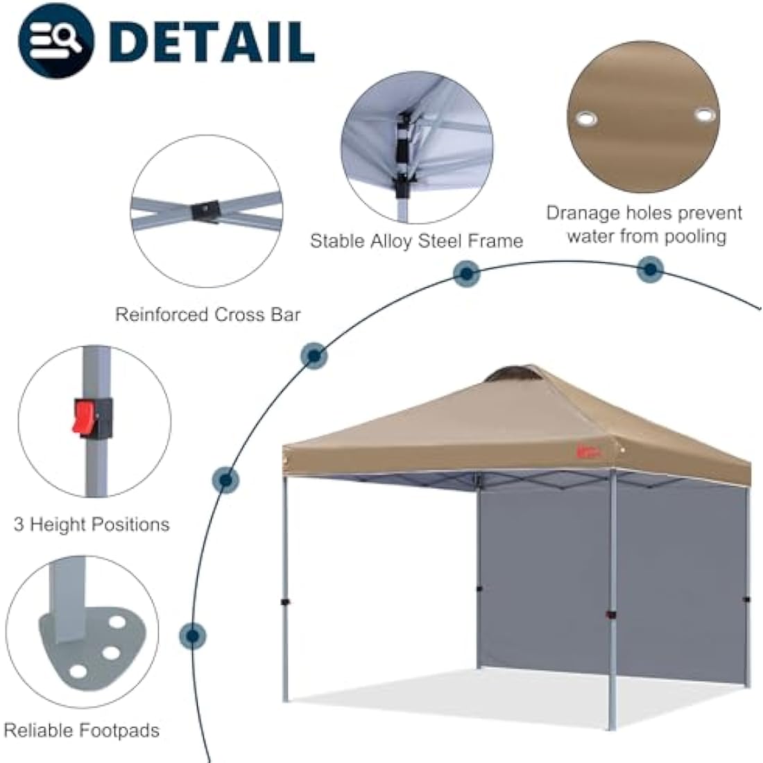 MasterCanopy 2.5x2.5M Pop-up Gazebo Tent with Sidewall - Khaki