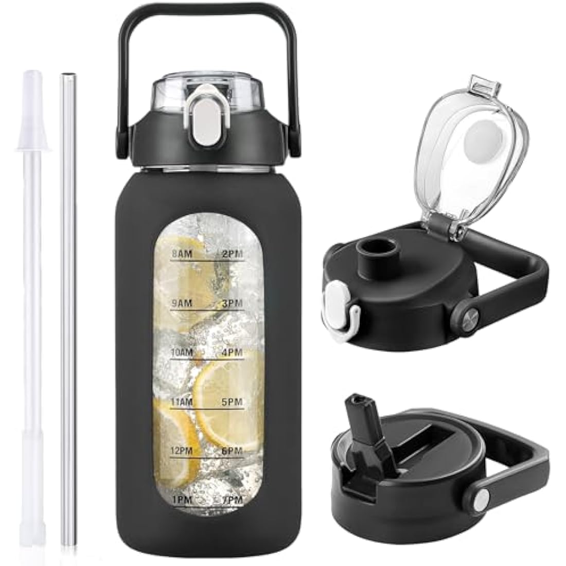 HYDRAGLAZIC 2L Glass Water Bottle | 2 Liter Large Jug with Time Marker