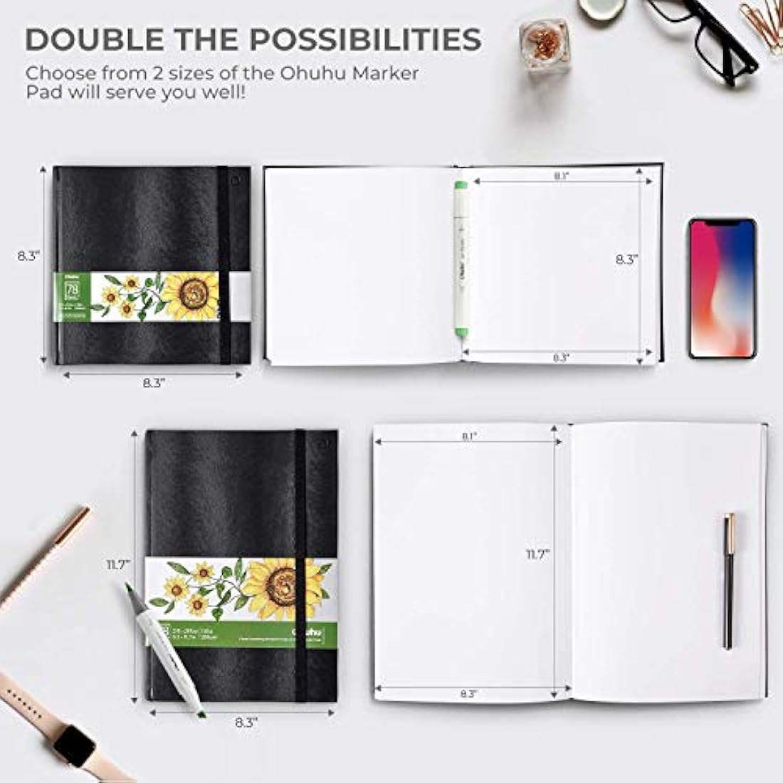 Ohuhu Alcohol Marker Sketchbook Set | 200GSM Heavyweight Paper | A4 & Square