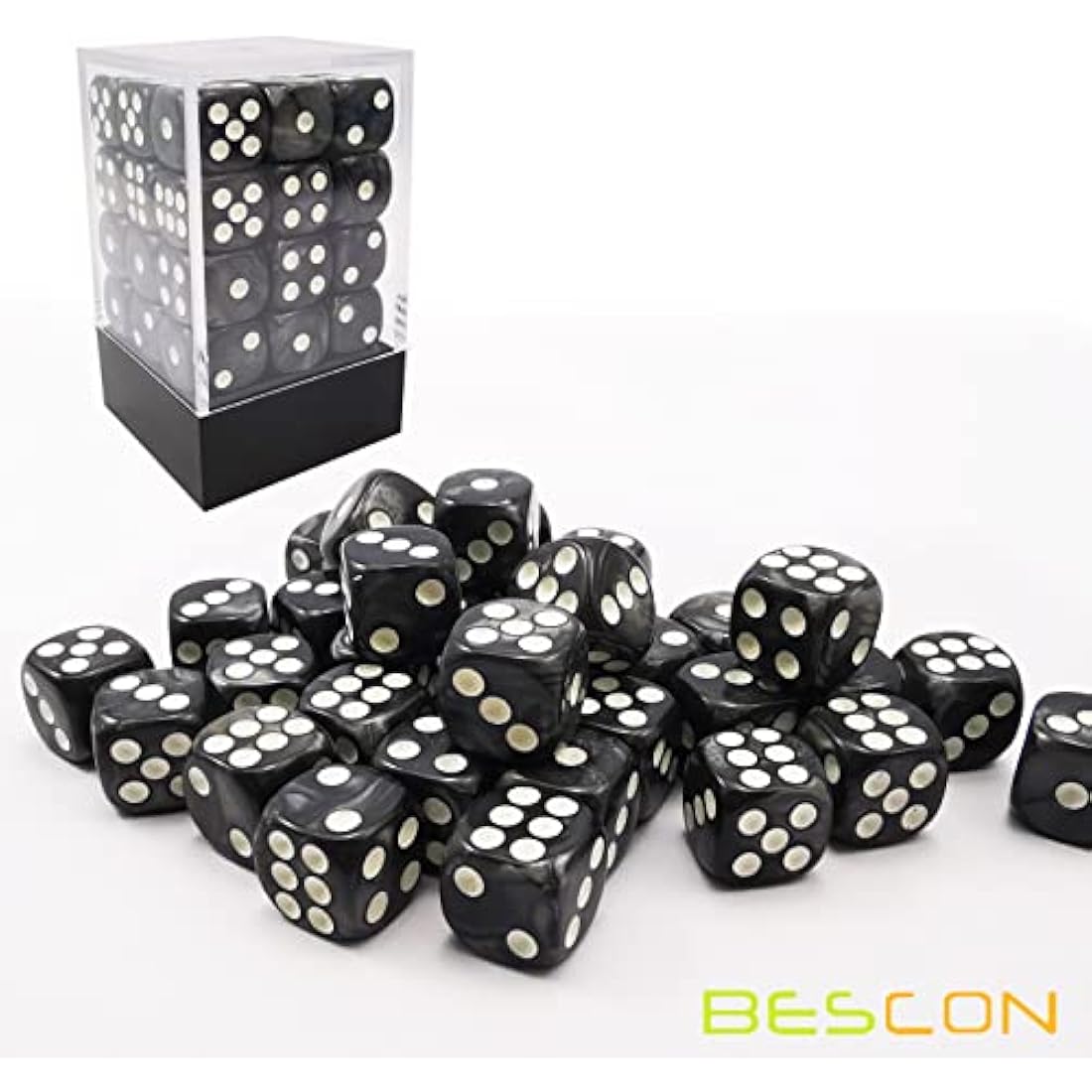 Bescon Marble Black 12mm 6-Sided Dice Set | 36 Count Block with Box