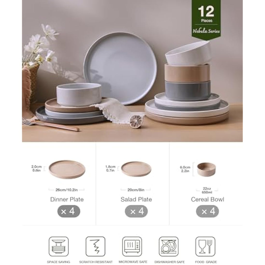 Richmount Nebula 12-Piece Speckled Stoneware Dinnerware Set for 4