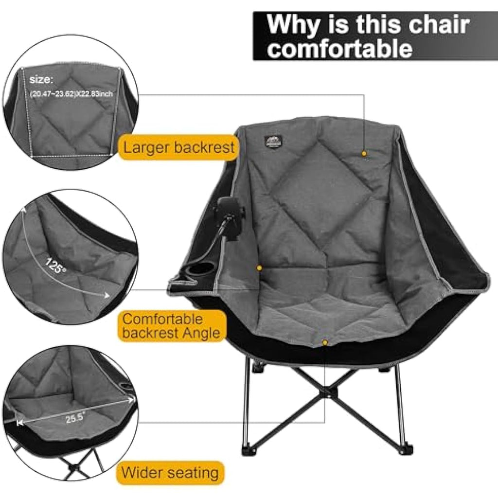 LANMOUNTAIN Oversized Folding Camping Chair | Heavy Duty Padded Outdoor Seat