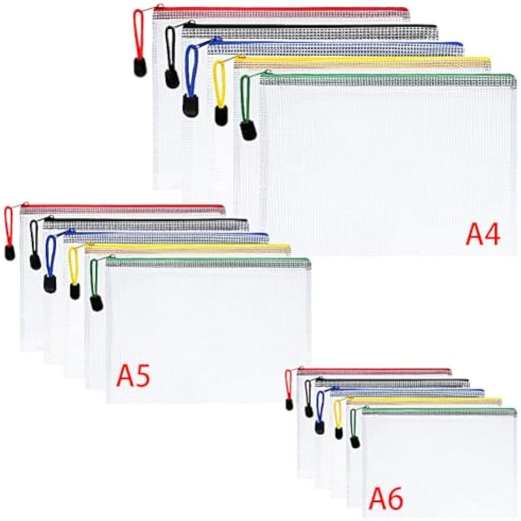 Vicloon Mesh Document Wallets – 15Pcs A4 A5 A6 Waterproof Zipper Bags
