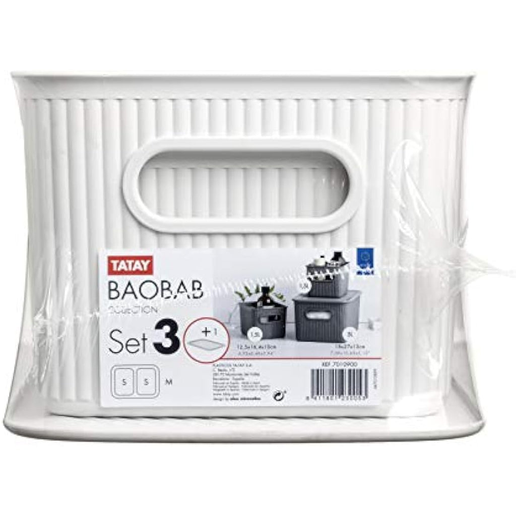 TATAY Baobab Organizer Boxes with Lids - 3 Piece Set, Pergamon White