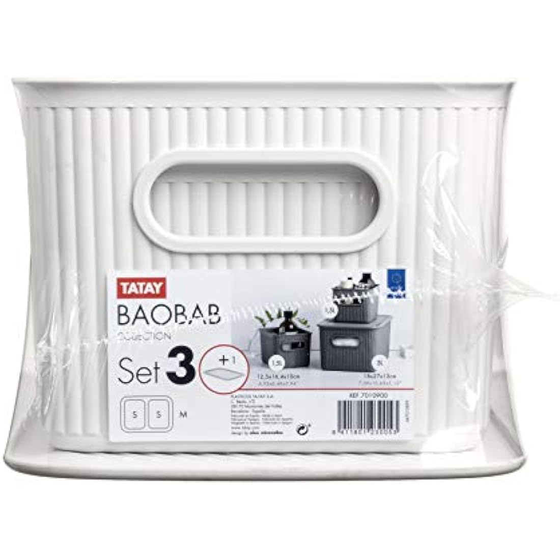 TATAY Baobab Organizer Boxes with Lids - 3 Piece Set, Pergamon White