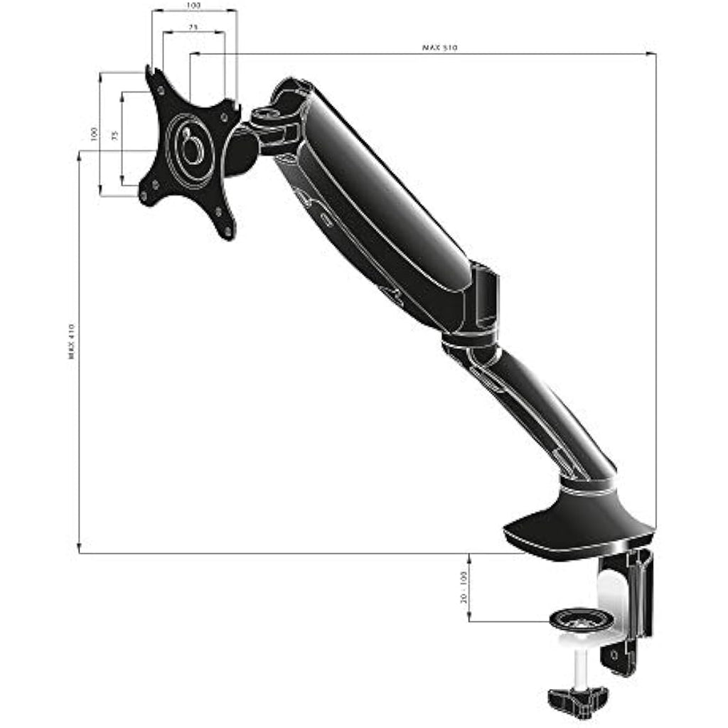 iiyama DS3001C-B1 Single Gas Spring Monitor Arm | 27" Desk Mount - Black