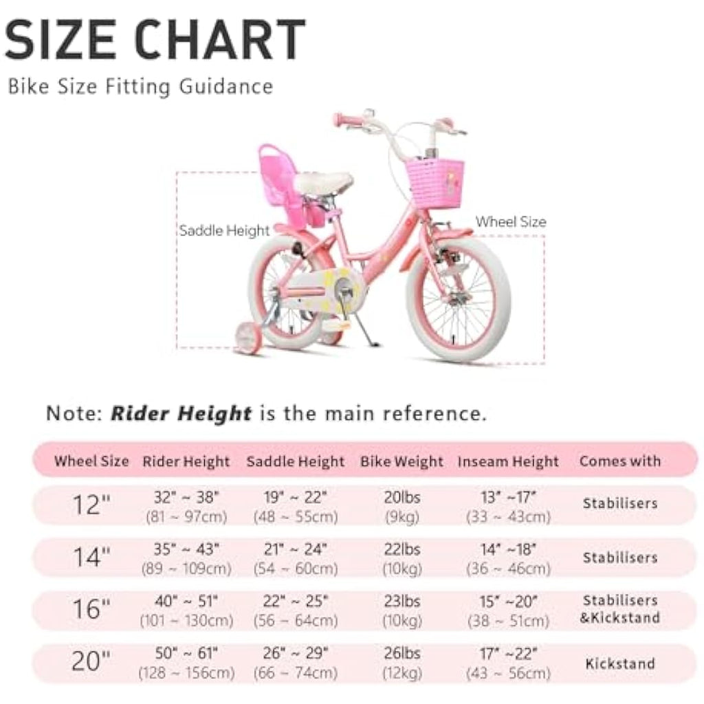 Glerc Maggie 12 Inch Girls Bicycle with Doll Seat and Basket