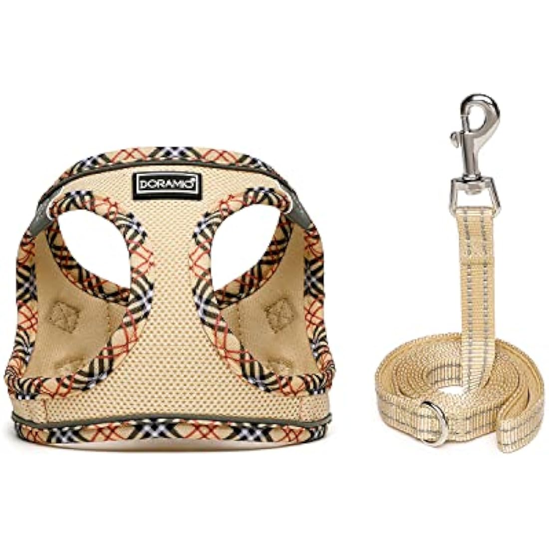 DORAMIO Step-in Dog Harness and Leash Set | Reflective Mesh Vest – Beige