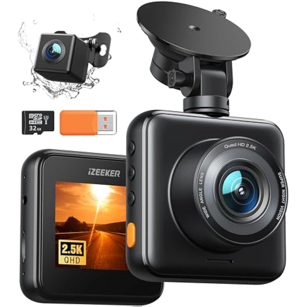 iZEEKER 2.5K Dual Dash Cam | 1440P Front and Rear Car Camera with SD Card