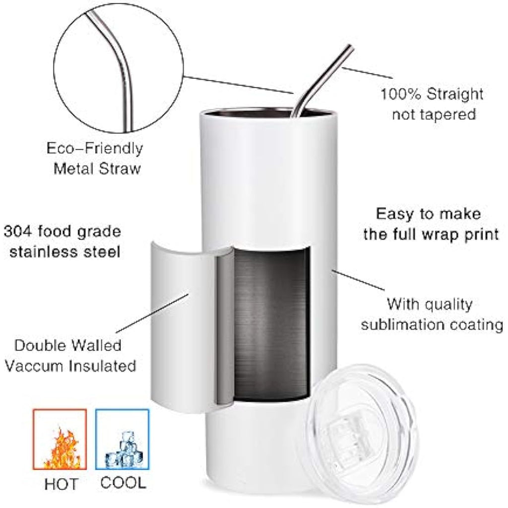 PYD Life Sublimation Skinny Tumbler | 20oz Straight Stainless Steel 4 Pack