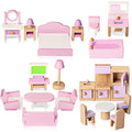 Lawcephun 22-Piece Wooden Dollhouse Furniture Set, 1:12 Scale Pink Kit