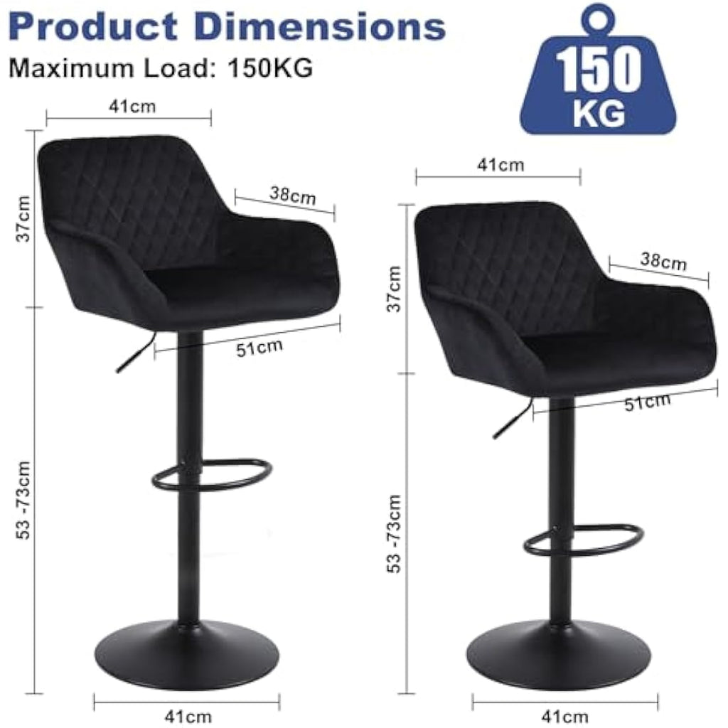 Velvet Swivel Bar Stools Set of 2 | Adjustable Counter Chairs