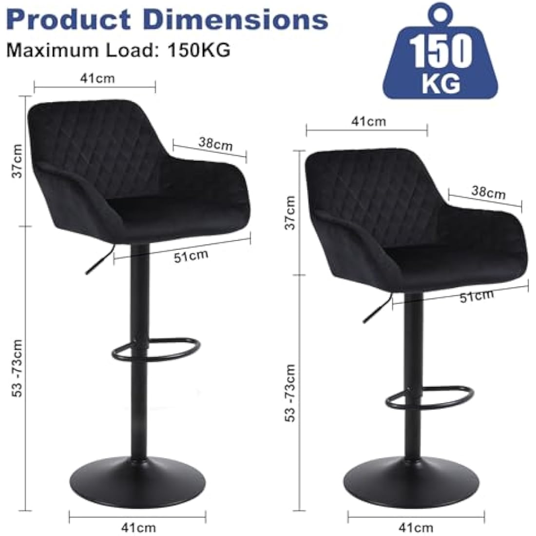 Velvet Swivel Bar Stools Set of 2 | Adjustable Counter Chairs