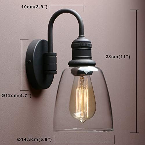 Yosoan Industrial Bell Wall Sconce | 5.6” Clear Glass Shade - Black