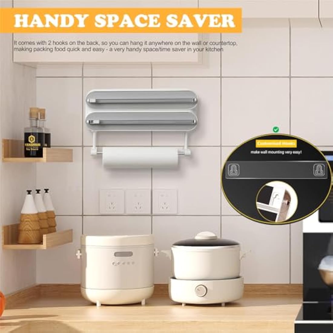 3-in-1 Magnetic Cling Film Dispenser & Paper Towel Holder
