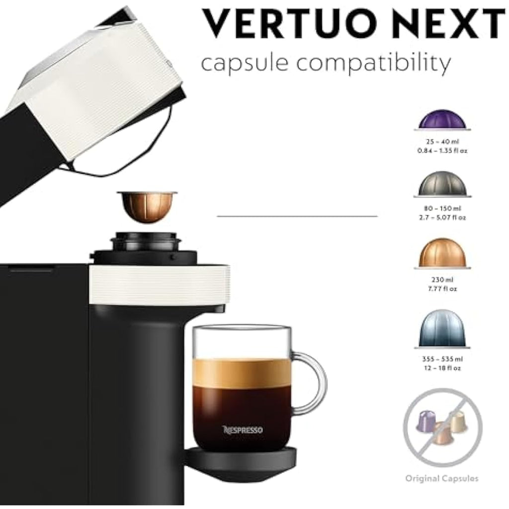 Nespresso Vertuo Next by De'Longhi with Aeroccino Milk Frother - White