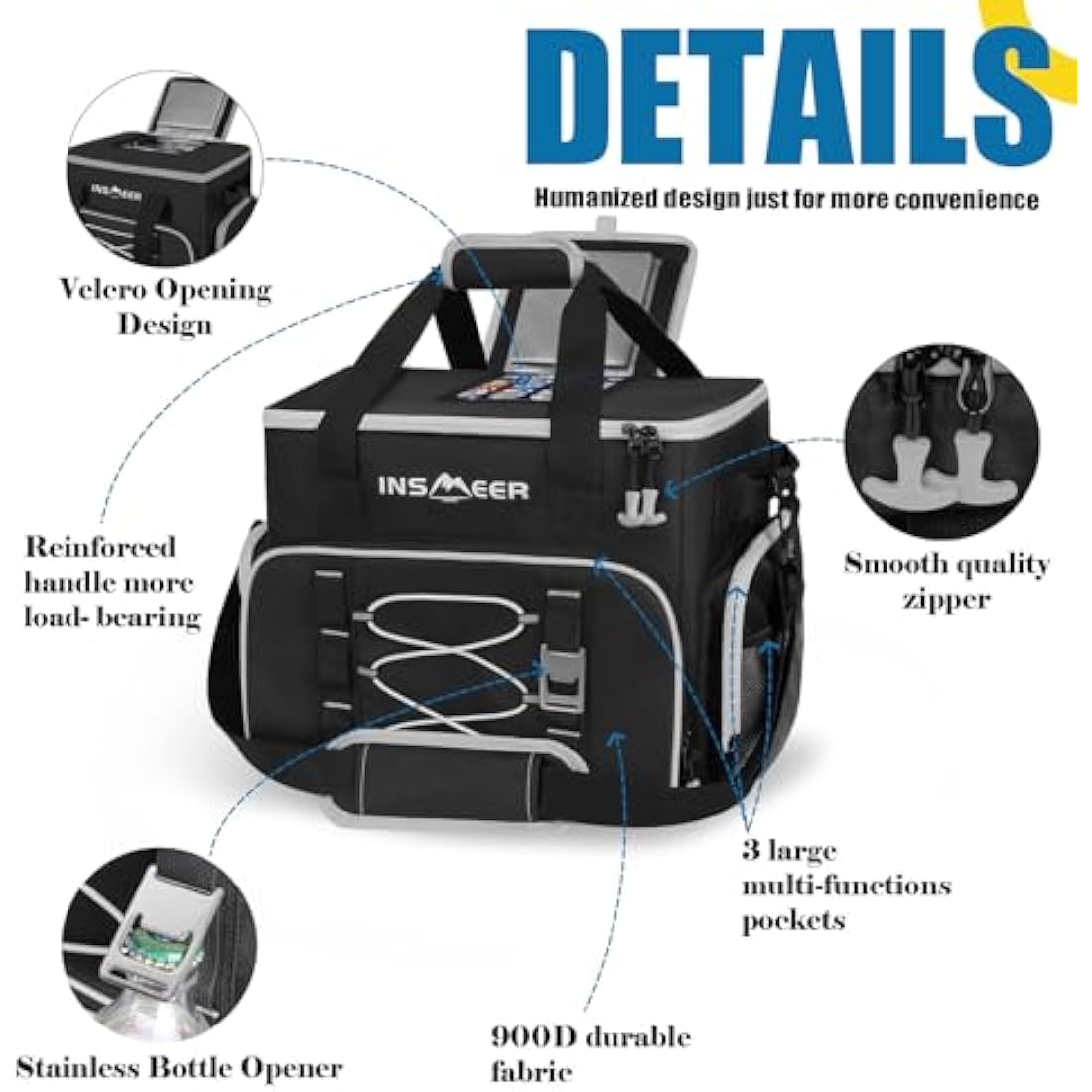 INSMEER 45L Large Insulated Cooler Bag – 55 Can Leak-Proof Foldable Bag