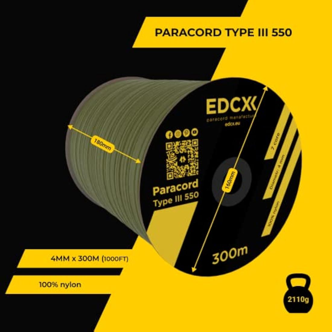 EDCX 550 Paracord Type III – 4mm 100% Nylon Rope for DIY and Camping