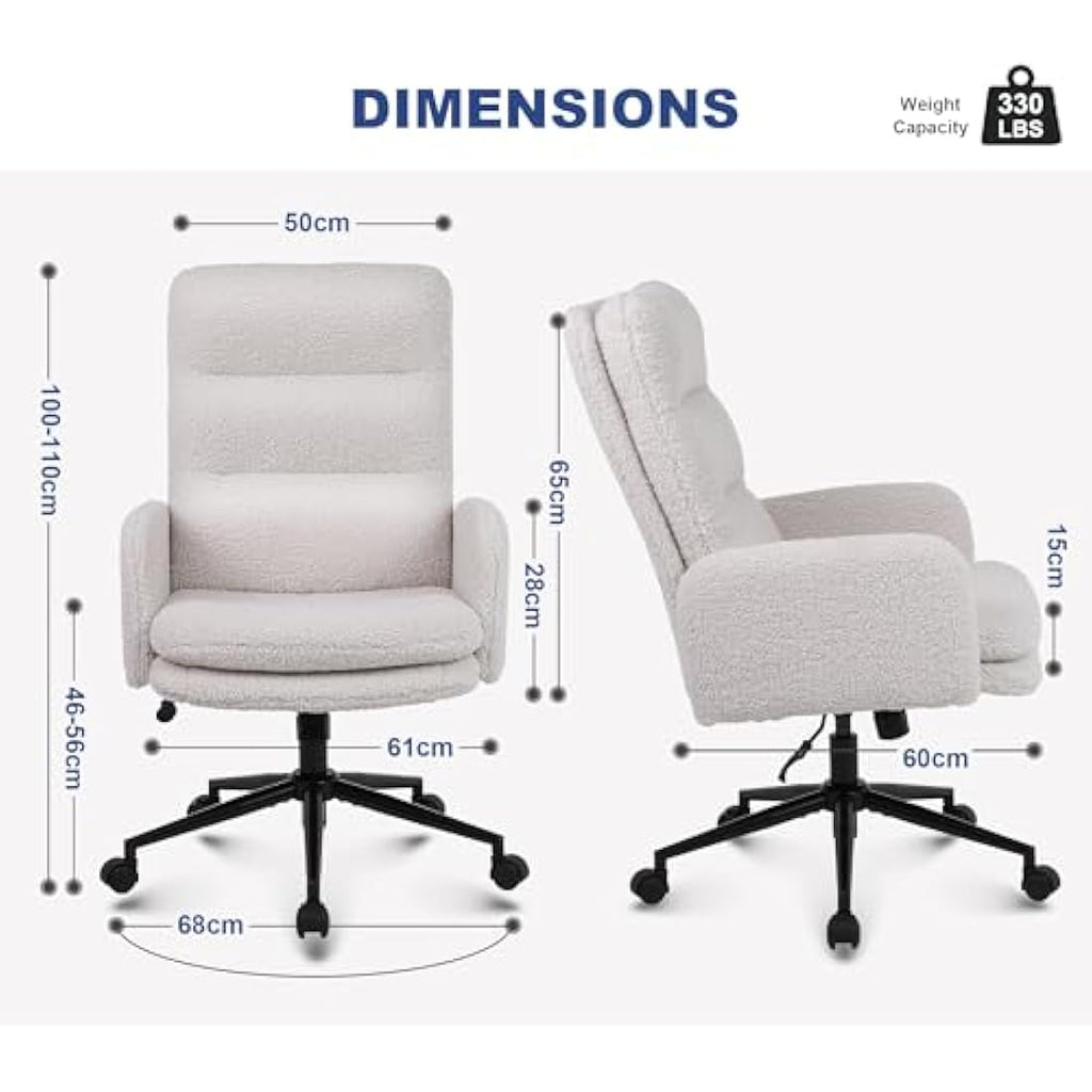 Youhauchair Faux Cashmere Desk Chair – High Back Swivel Office Chair, Cream