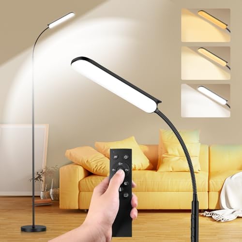 MUKUXIN LED Floor Lamp – 18W Dimmable Standing Lamp with Remote, Black
