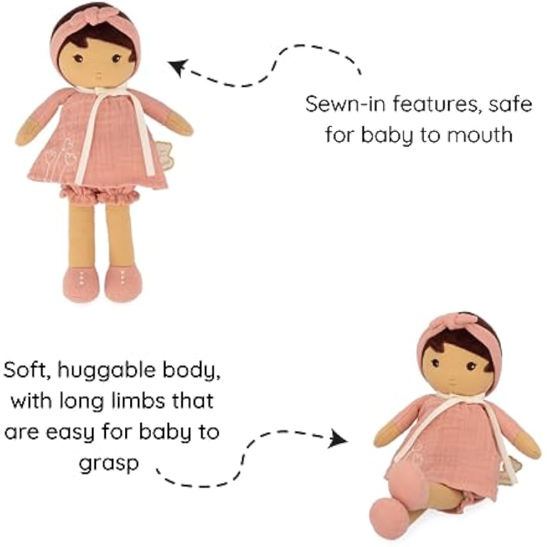 Kaloo Tendresse Amandine Soft Doll – 32cm Pink Muslin Plush Toy for Newborns