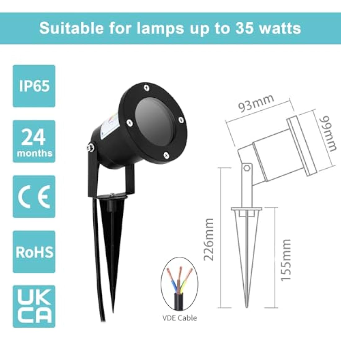 Wondlumi 4-Pack GU10 Garden Spike Lights | IP65 Waterproof Outdoor Spotlights