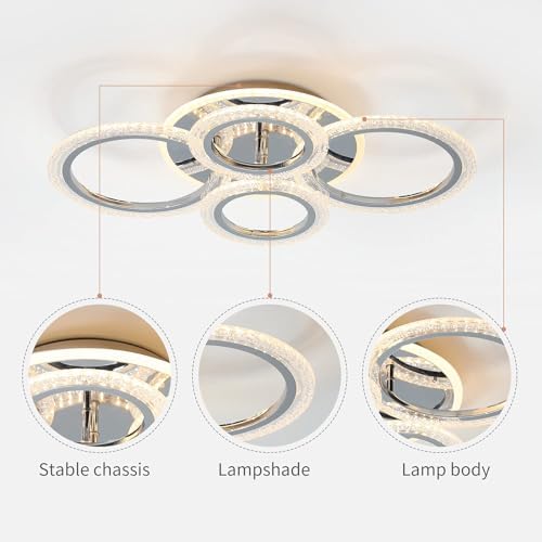 LED Ceiling Light – Modern 4-Ring Dimmable Chrome Flush Mount
