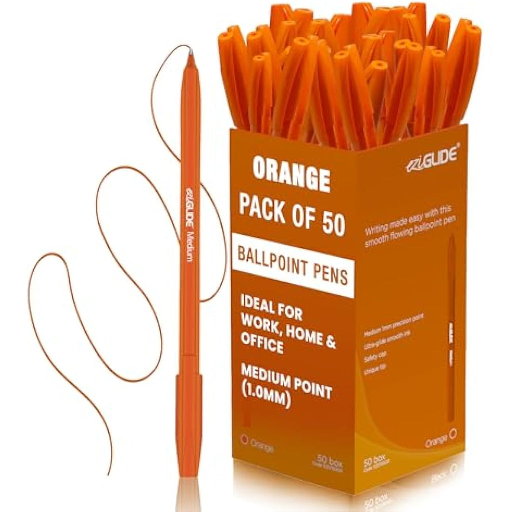 Eziglide Orange Ballpoint Pens – 50 Pack Medium 1.0mm Smooth Ink