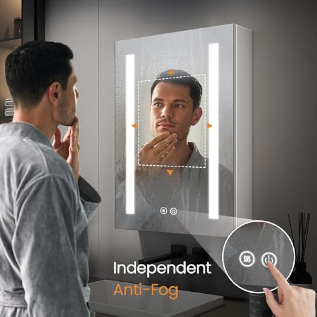 EMKE LED Bathroom Mirror Cabinet with Shaver Socket & Anti-Fog