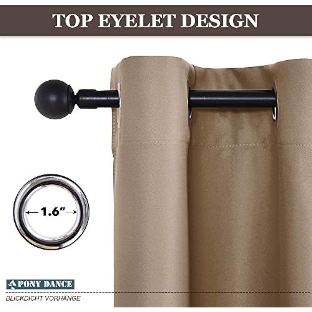 PONY DANCE Blackout Eyelet Curtains – Thermal Light Blocking Drapes, Mocha