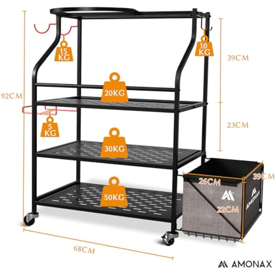 Amonax Home Gym Storage Rack | Mobile Weight Stand & Fitness Organizer