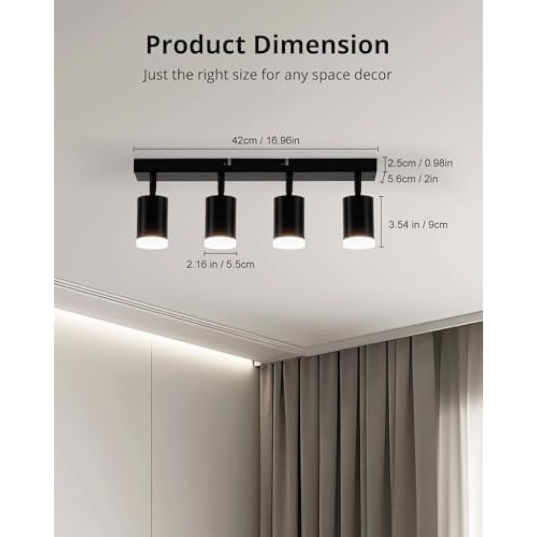 Gr4tec 4-Way Black Ceiling Spotlight Bar | Rotatable GU10 Modern Light