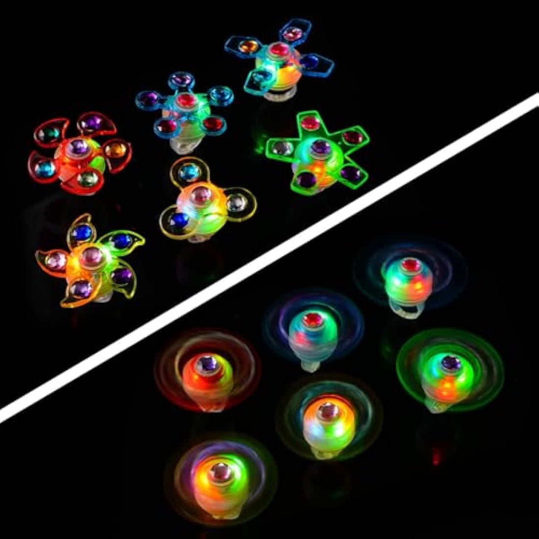 Mikulala LED Light Up Fidget Spinner Rings – 24 Pack Glow Party Favours