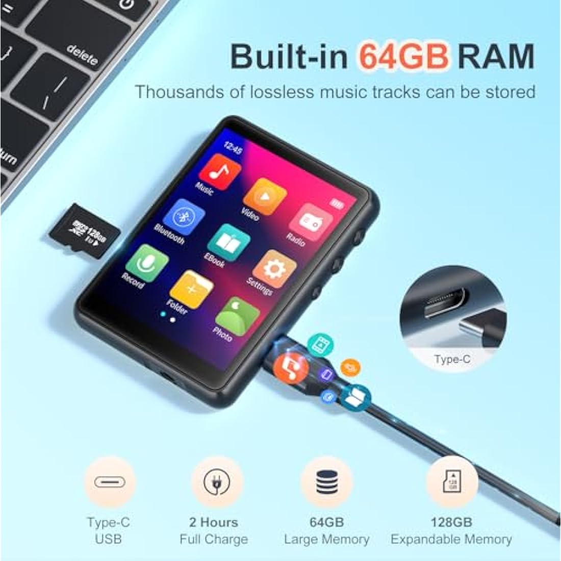 MECHEN 64GB MP3 Player with Bluetooth 5.3 | 2.4" Touch Screen HiFi Music