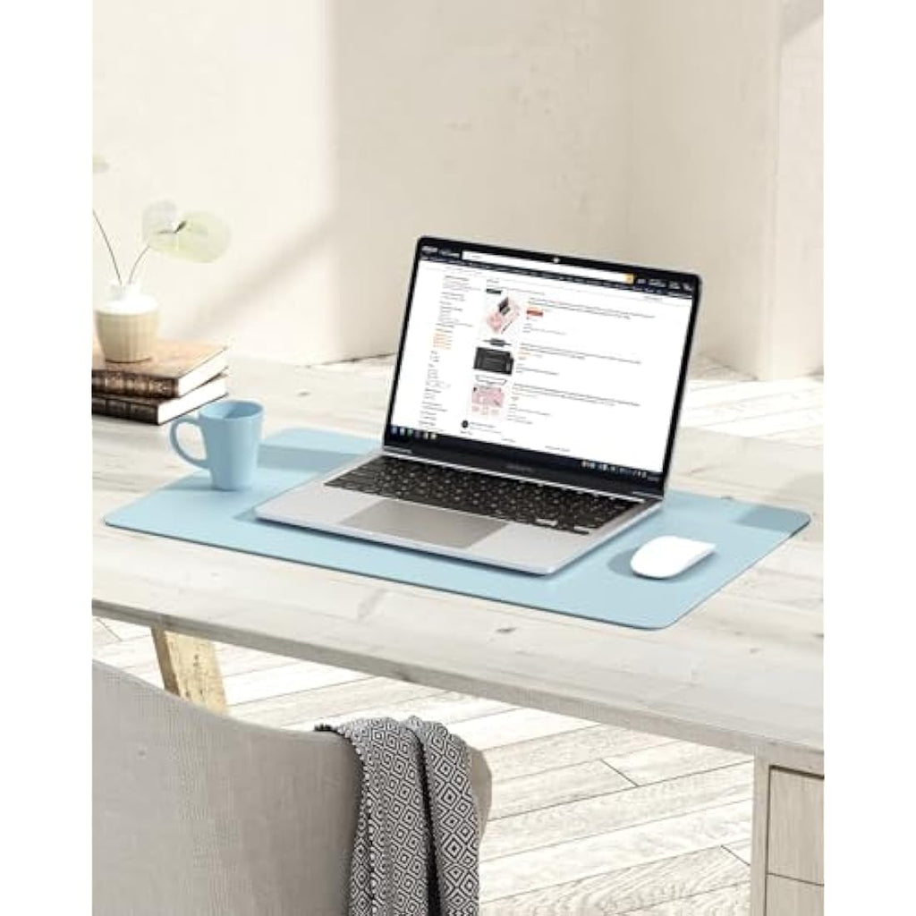 PVC Leather Desk Pad – Waterproof Non-Slip Mat, Light Blue
