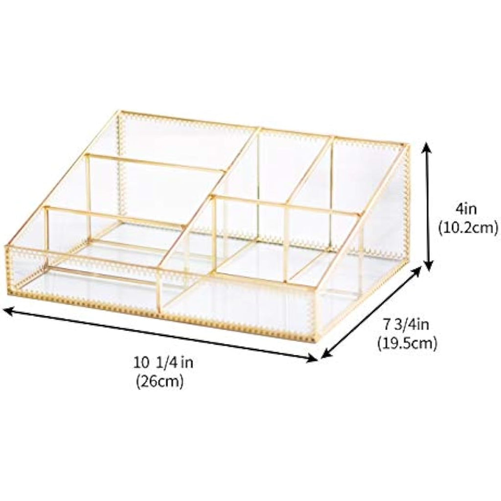 Jolof Store Glass Makeup Organizer – Gold Antique Cosmetic Storage Box