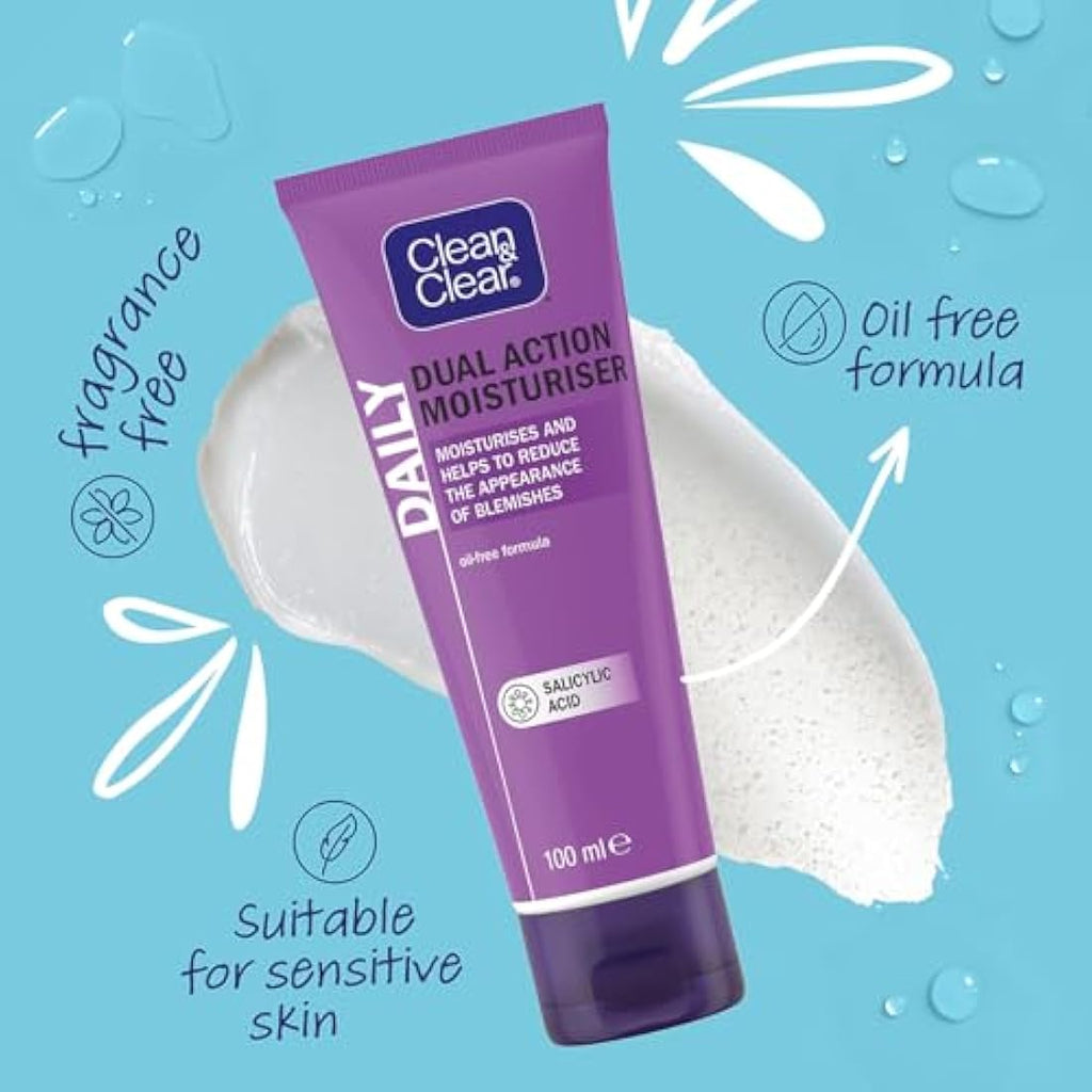 Clean & Clear Dual Action Oil-Free Moisturiser for Sensitive Skin – 100ml