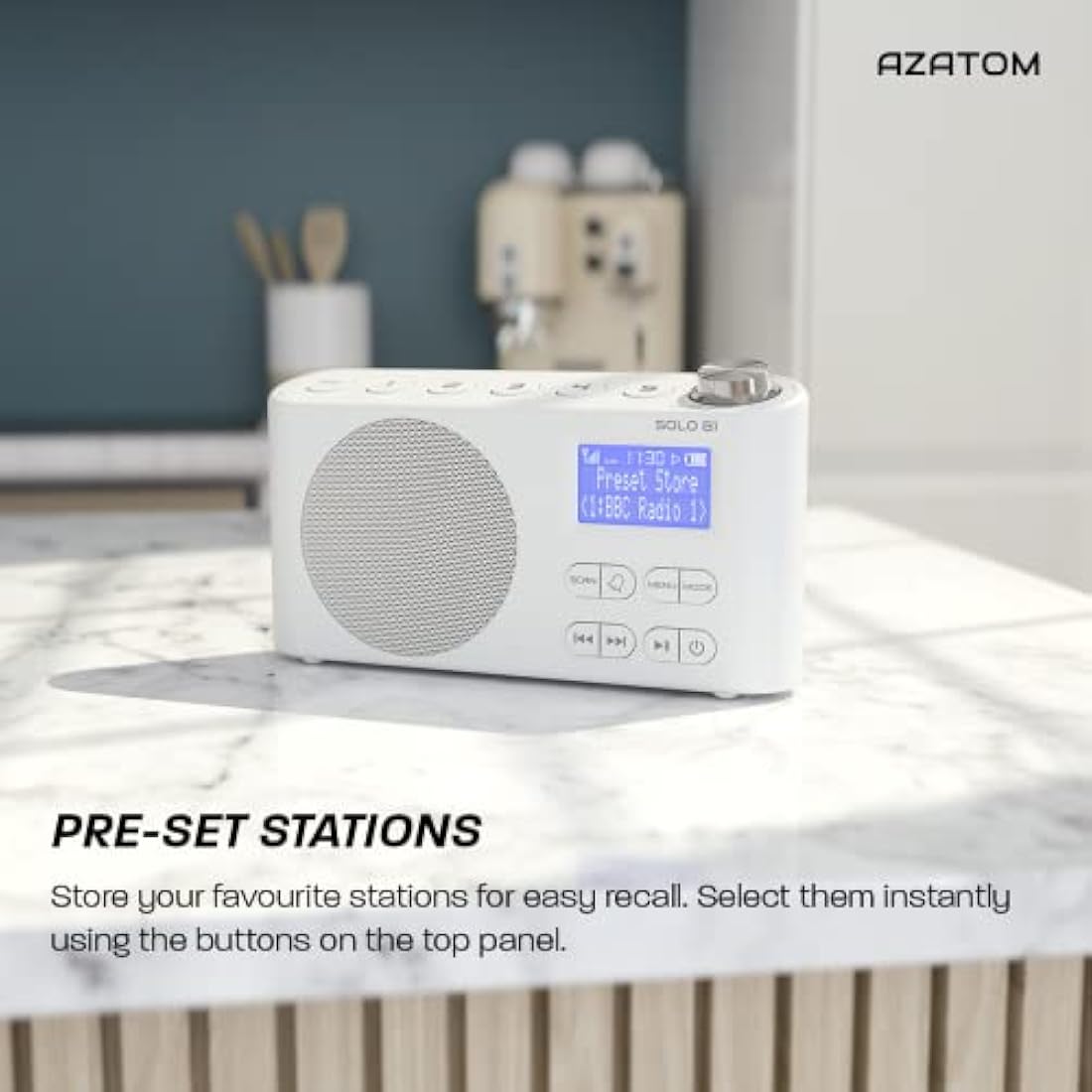 Azatom Solo B1 Portable DAB/DAB+ & FM Digital Radio with Bluetooth – White