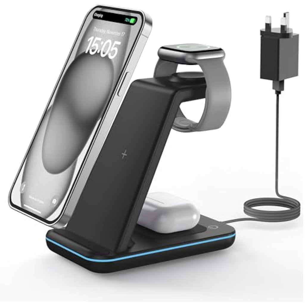 GEEKERA 3-in-1 Wireless Charging Station for iPhone, Apple Watch & AirPods