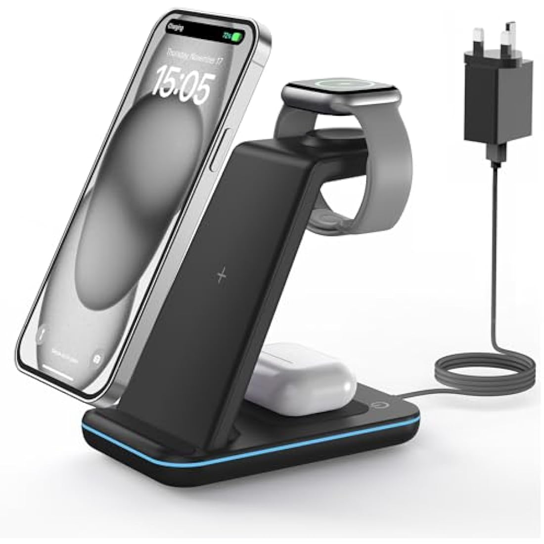 GEEKERA 3-in-1 Wireless Charging Station for iPhone, Apple Watch & AirPods